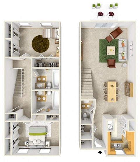 Floor plan for 2 beds, 2.5 baths, 1442 sqft